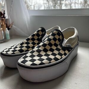 Vans Women’s Checkerboard Platform Slip-On Sneakers - Black/Cream
